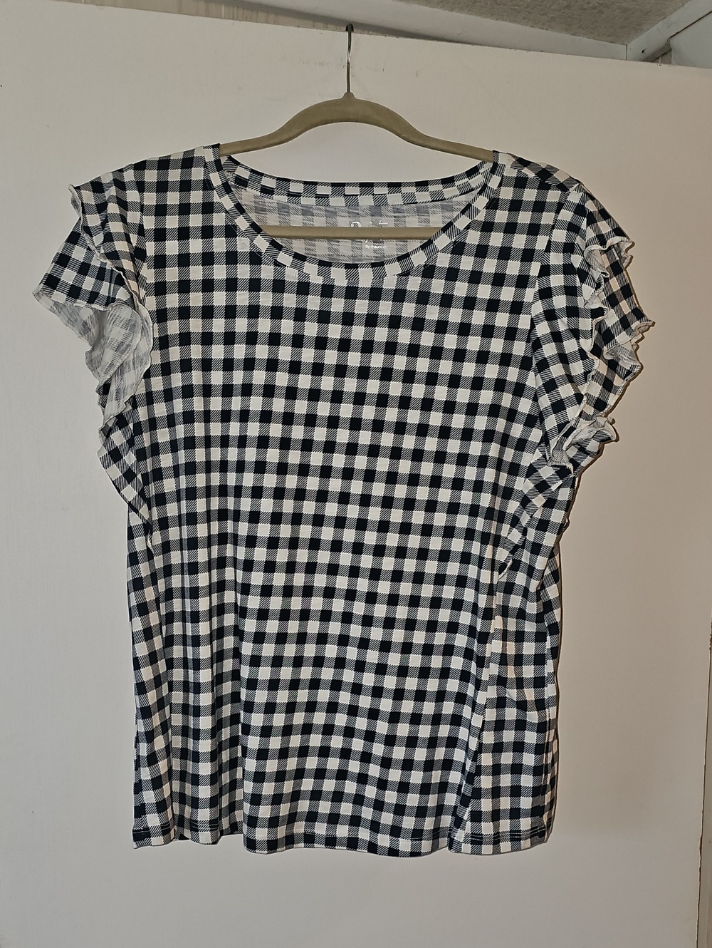 Blue and White Gingham Ruffle Sleeve Top
